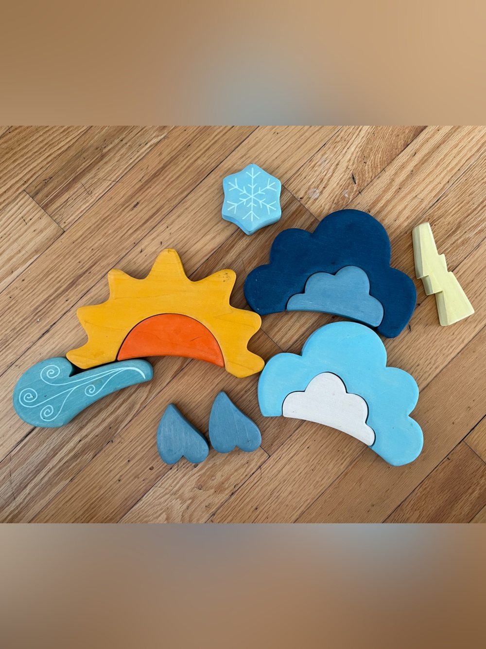 Grimms Wooden Weather Blocks - Blue, Yellow, Orange Pieces